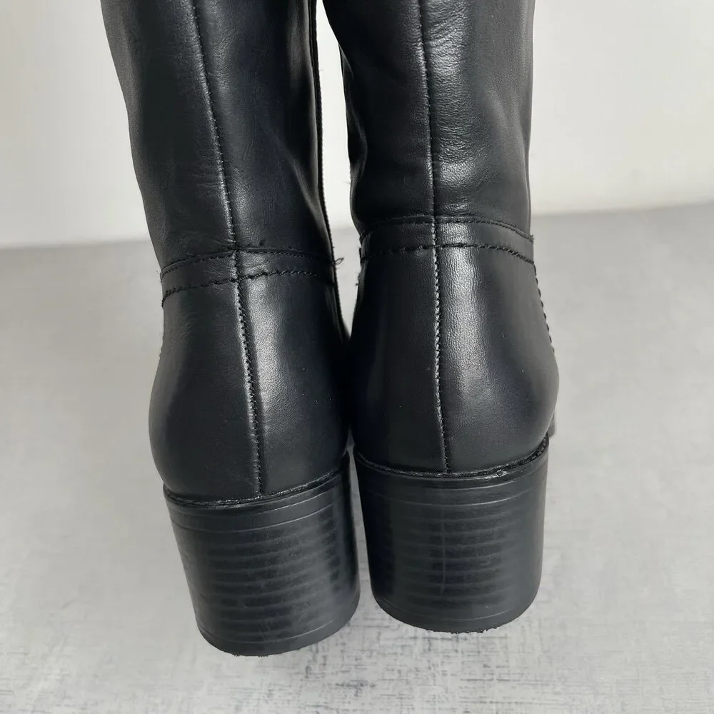 Franco Sarto Women's Black Brown Leather Tall‎ Riding Boots 7.5 Wide Calf